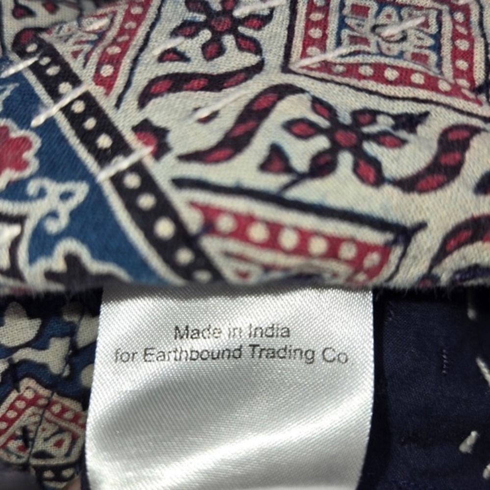 Earthbound Trading Co Mens Short Sleeve Kantha Stitch Block Print Cotton Shirt - Picture 3 of 5